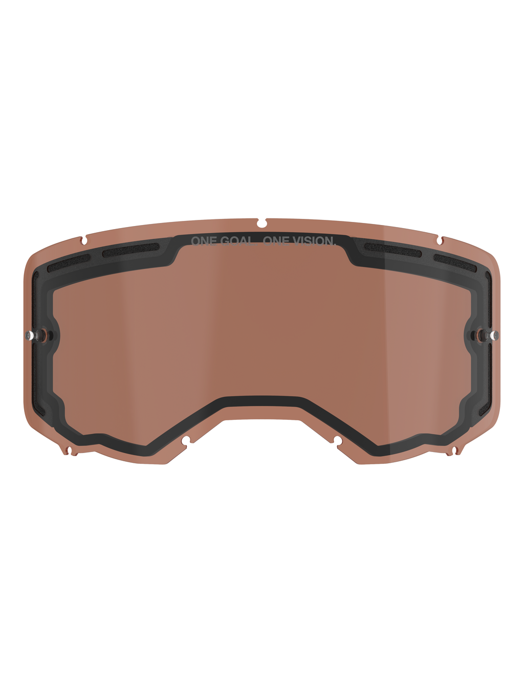 Alpinestars Vision 8-5-3 ventilerad dubbellins, Copper Rose-tonad reservlins för motocrossglasögon, med integrerade tear-off-fästen, ventilationsöppningar upptill och "ONE GOAL ONE VISION"-märkning.