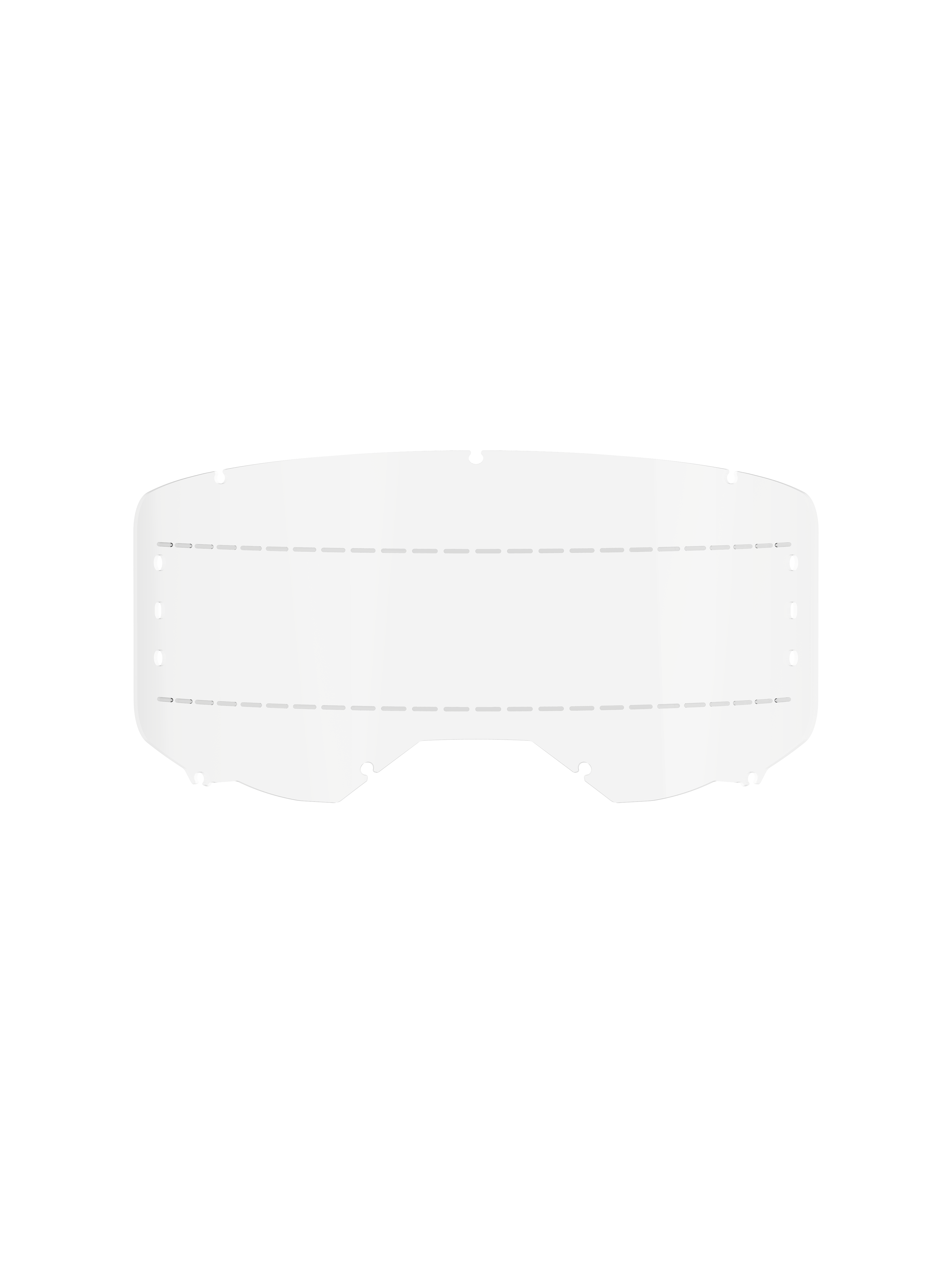 Alpinestars Vision 8-5-3 Roll Off Film, Clear, transparent polycarbonate replacement lens for motocross goggles, featuring dashed silicone glide lines and seven key-hole locking system, durable off-road racing accessory