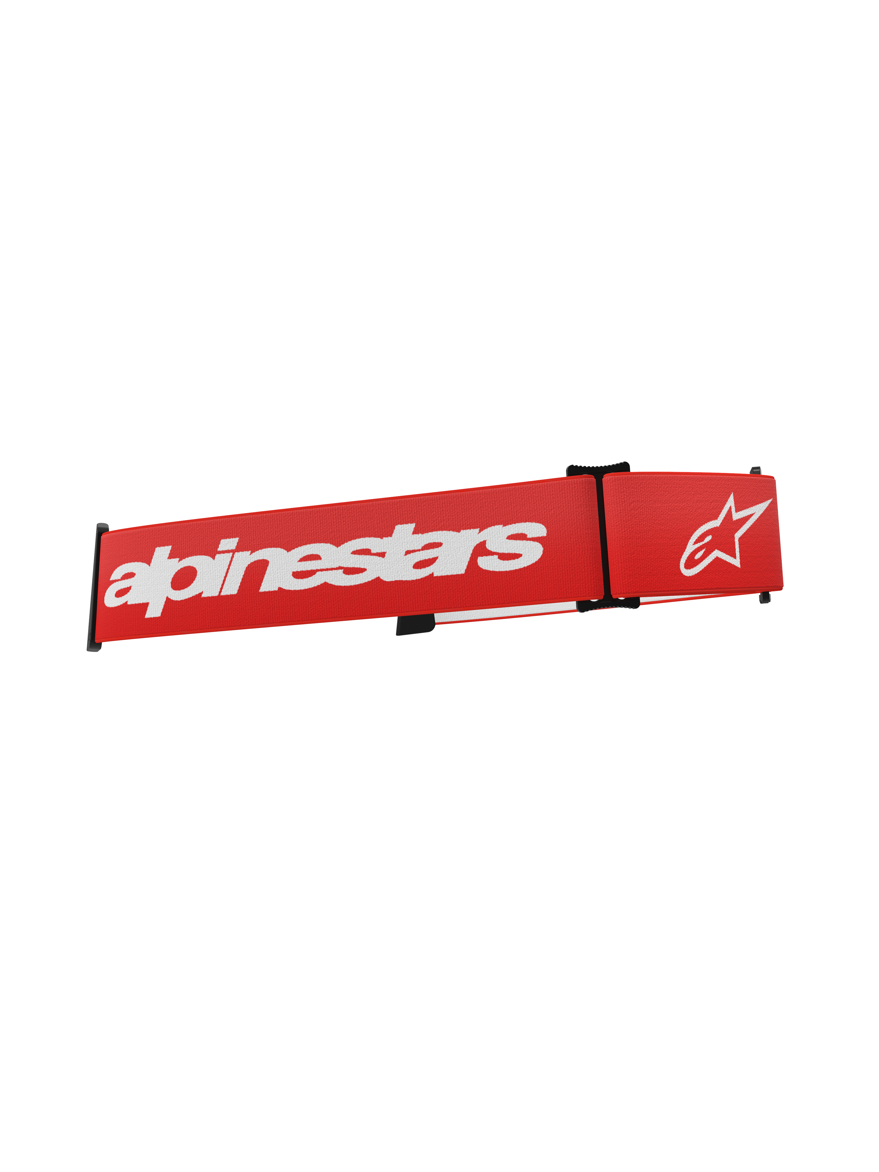 Alpinestars Supertech Goggles Strap, Red motocross goggle replacement strap with white Alpinestars logo and text, featuring black adjustment clips and woven elastic fabric.