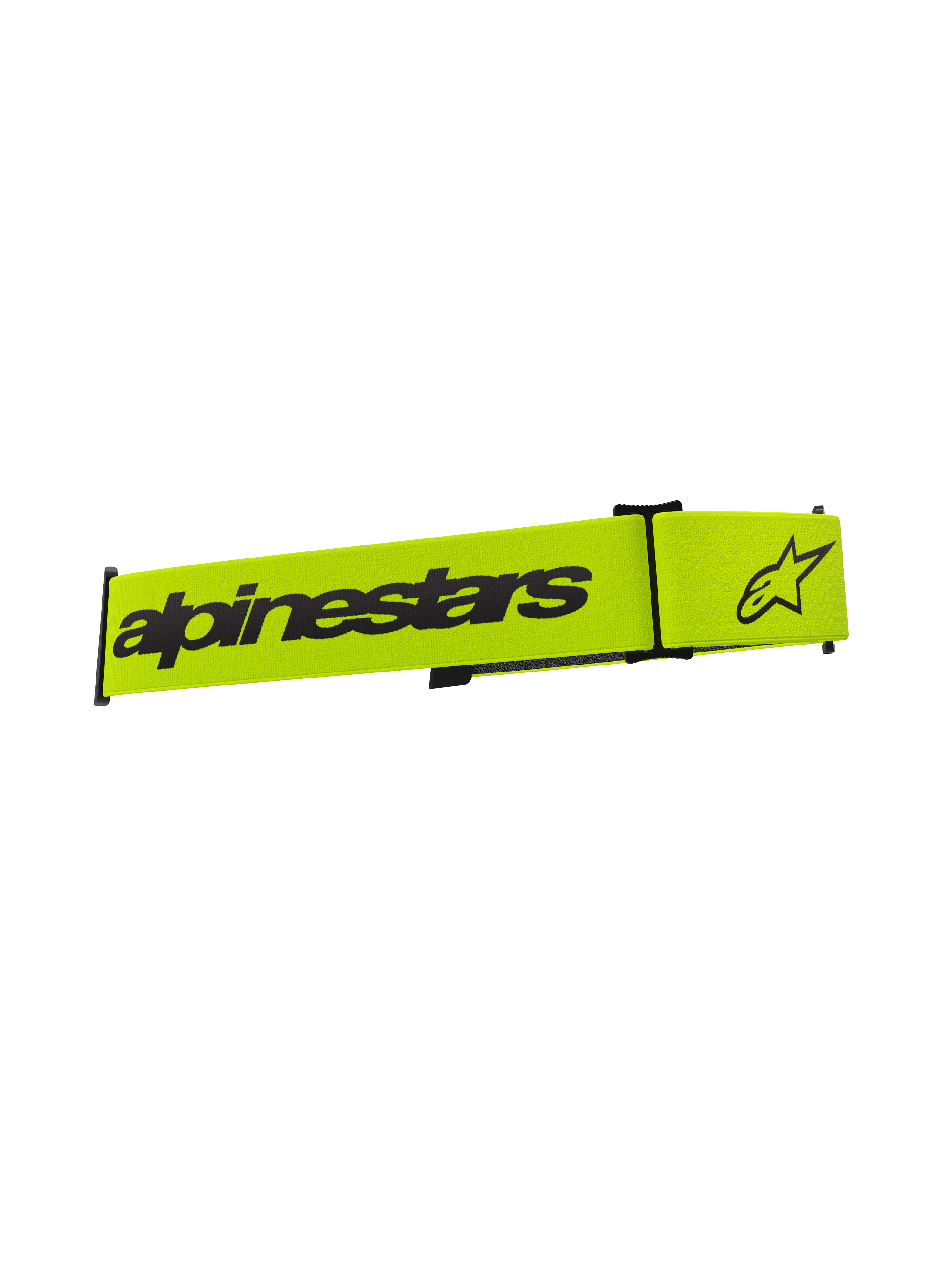 Alpinestars Supertech glasögonband, tillbehör för motocrossglasögon, fluorgul och svart, med svart Alpinestars-textlogotyp och stjärnlogotyp, ersättningsrem för terrängglasögon