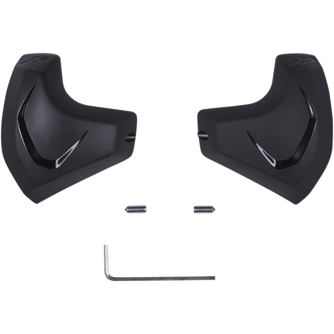 Alpinestars Elbow Sliders, svarta armbågsskydd för motorcykel, två anatomiskt utformade PU-sliders med blanka detaljer, inkluderar monteringsskruvar och en insexnyckel, reservdelar för racingskinnställ