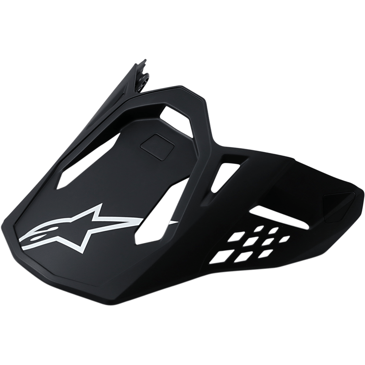 Alpinestars Supertech M10/M8 visir, ersättningsskärm för motocrosshjälm, matt svart finish, vit A-star-logotyp, aerodynamisk design med ventilationsöppningar