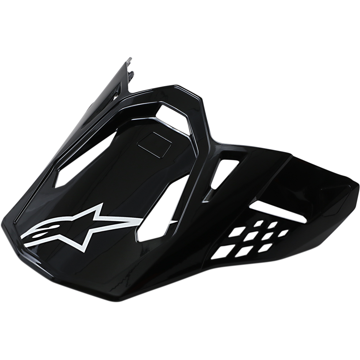 Alpinestars Supertech M10/M8-skärm, motocrosshjälmsskärm, blanksvart med vit stjärnlogotyp, aerodynamisk design med ventilationsöppningar