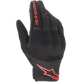 Alpinestars Copper Gloves, Urban Motorcycle Gloves, Black and Red Fluo, featuring Red Astars logo and wordmark, Mesh and Spandex construction with padded knuckles, Lightweight commuter gear