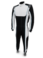 Alpinestars Tech Vision V3 racingoverall för bilsport, svart och vit med blåa detaljer, FIA-certifierat Nomex.