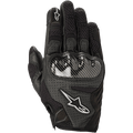 Women's Alpinestars Stella SMX-1 Air V2 Gloves, Black, Motorcycle Riding Gloves, featuring perforated leather and breathable mesh, carbon fiber-style knuckle protection, white Alpinestars star logos, sport-oriented short cuff design