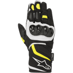 Alpinestars T-SP W Drystar® Gloves, Sport Motorcycle Gloves, Black with Yellow Fluo and White accents, hard knuckle protector, mid-length cuff with white logo, waterproof textile and softshell construction