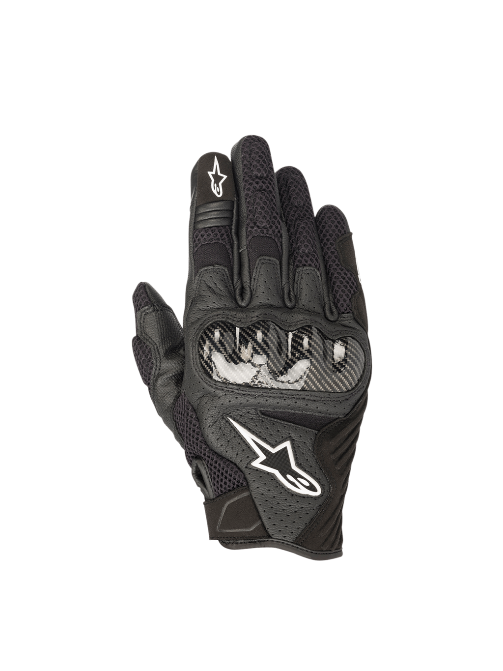 Alpinestars SMX-1 Air V2 handskar, svarta motorcykelhandskar i läder och mesh med hårt knogskydd för vägkörning