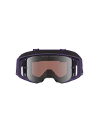 Alpinestars Limited Edition HUNTA96 XXV Supertech Vision Goggles, motocrossglasögon, lila och vita med silverspegel-lins, vy framifrån som visar reflekterande lins med texten 'ONE GOAL. ONE VISION.', bred periferiramdesign för terrängkörning