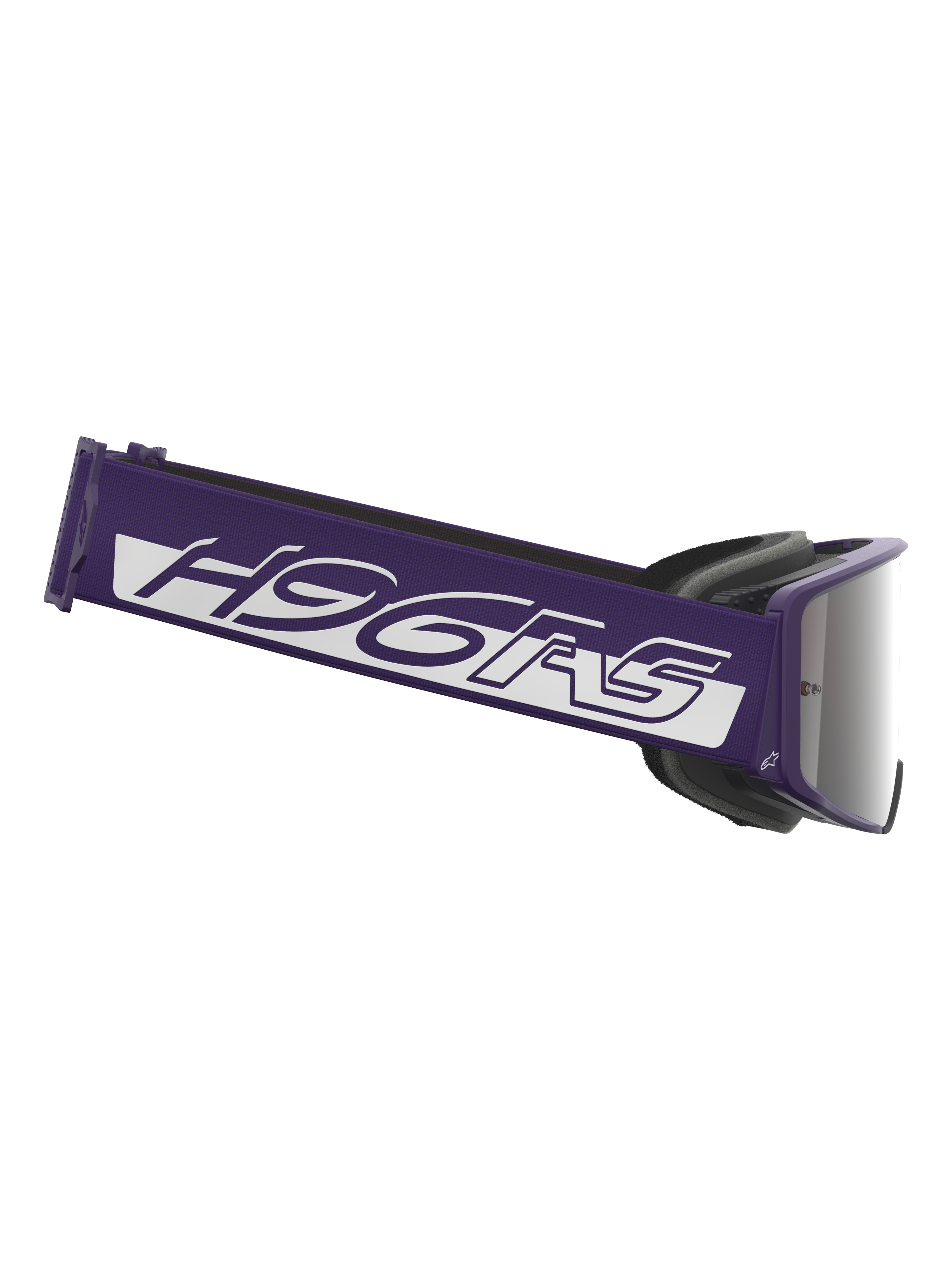 Alpinestars Limited Edition HUNTA96 XXV Supertech Vision Goggles, motocrossglasögon, lila och vita med silverspegel-lins, med en bred lila rem med vit H96RS-branding och GT3-inspirerad design