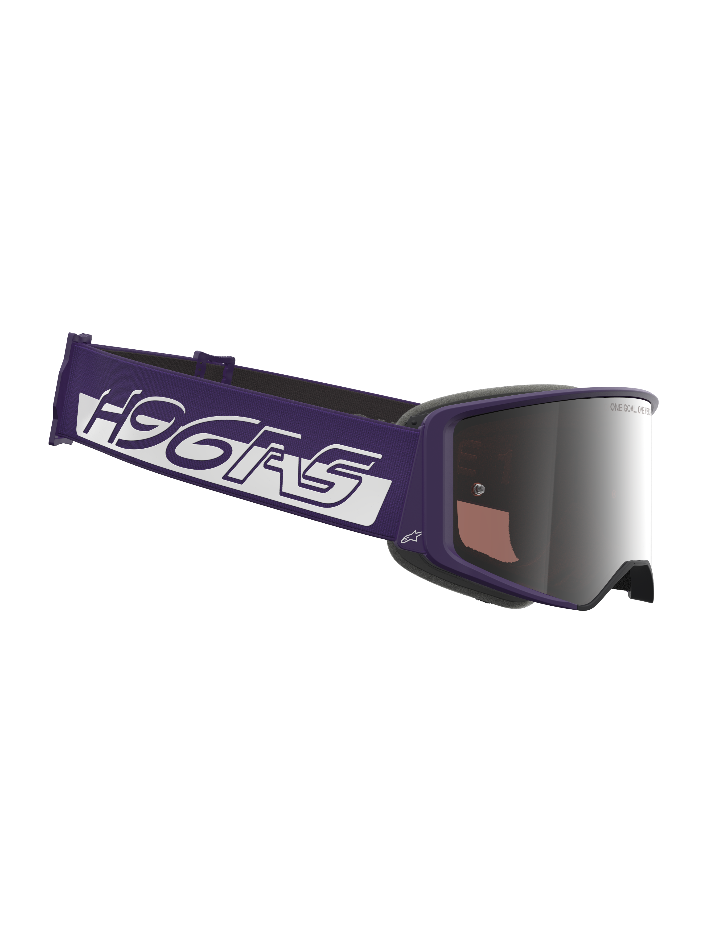 Limited Edition HUNTA96 XXV Supertech Vision Goggles, motocrossglasögon, lila och vita, utrustade med silverspegel-lins, brett lila band med tydlig vit logotyp, elegant lila ram, professionellt ögonskydd för terrängkörning