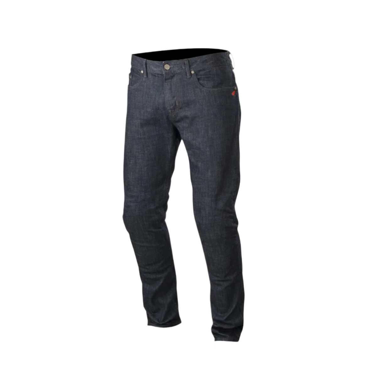 Alpinestars Copper Denim Pants, motorcykeljeans, mörkblå, rak passform med förformad benkonstruktion, liten röd logotyp på myntfickan, klassisk femficksdesign för stadspendling