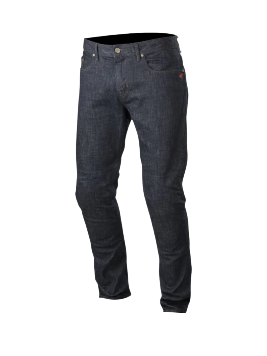 Alpinestars Copper Denim-byxor, mörkblå motorcykeljeans för herrar, rak passform, urban körstil, aramidfiberförstärkning och CE-certifierade skyddsfickor.