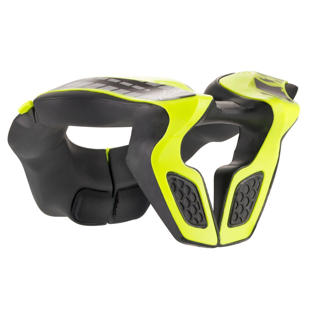 Alpinestars Ungdom Nackskydd, motocross-nackskydd, svart och gul fluo, med en lysande gul formsprutad polymerram och svart EVA-skumvaddering, ergonomisk böjd design för unga förare, säkerhetsutrustning för off-road och motocross
