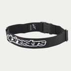 Alpinestars Pit Radio Belt, svart tekniskt verktygsbälte med en vit broderad Alpinestars-logotyp, snabbspänne i plast och stretchigt poly-material för depåpersonal