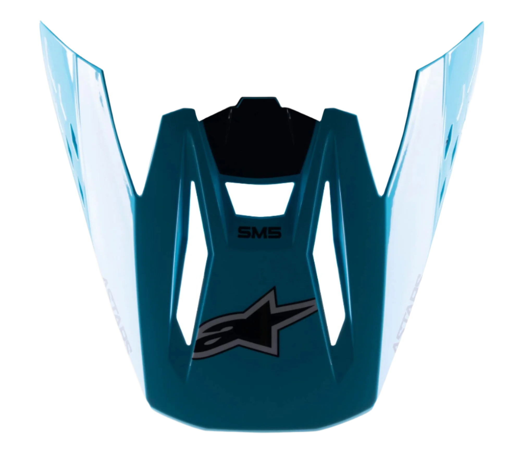 Alpinestars S-M5 Speed hjälmvisir, tillbehör till motocrosshjälm, ljusblå och svart glansig, med svart Alpinestars-stjärnlogotyp och SM5-grafik, aerodynamisk design med glansig finish, hållbar ersättningsskärm i plast för terrängkörning