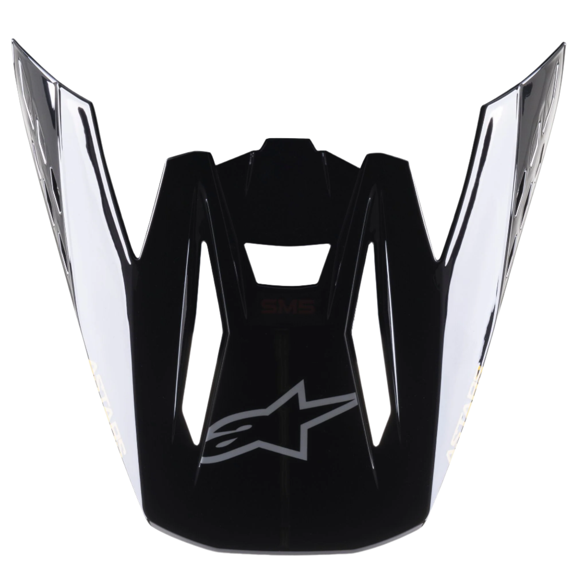 Alpinestars S-M5 Venture hjälmvisir, motocrosstillbehör, svart glansig, ersättningsskärm med en silverfärgad Alpinestars-logotyp på framsidan och vit logotyp på sidorna, hållbar plast med glansig finish för terrängkörning