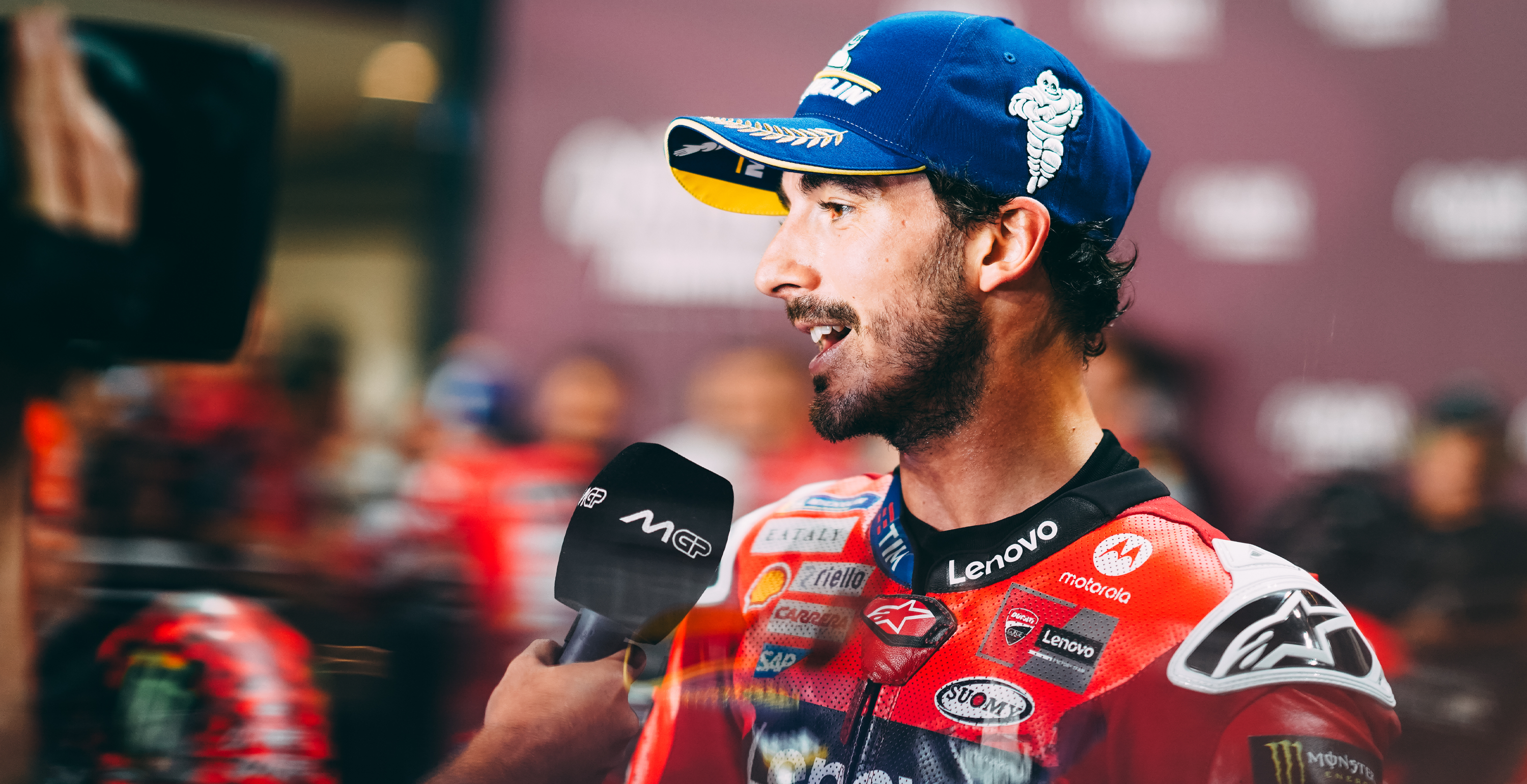 Francesco “Pecco” Bagnaia being interviewed