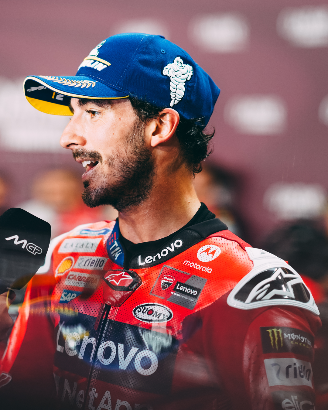 Francesco “Pecco” Bagnaia being interviewed