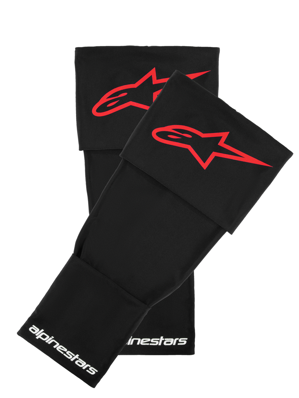 Alpinestars RK-S knäskyddshylsa, svart med röd stjärnlogotyp, skyddstillbehör för motorcykel, vit Alpinestars-logotyp