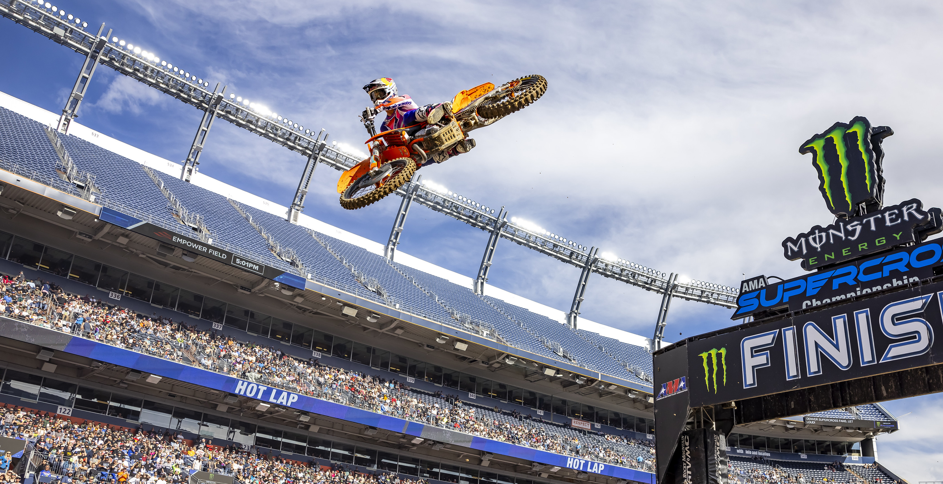 Chase Sexton jumping across the finish line