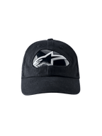 Alpinestars RSRV Shield Cap, svart baseballkeps med reflekterande silvervit logotyp, premium konstruktion med böjd skärm, modern streetwear-design