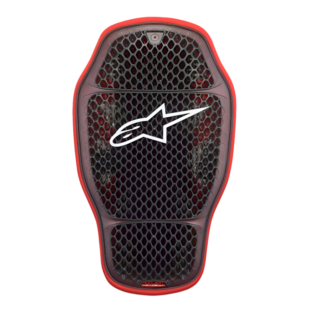 Alpinestars Nucleon KR-1 Cell i ryggskydd, ryggskyddsinsats för motorcykel, Transparent Smoke Red, med en mikrostrukturerad bikakeformad celldesign och en vit Alpinestars-logotyp i mitten, lätt och ergonomisk skyddsutrustning