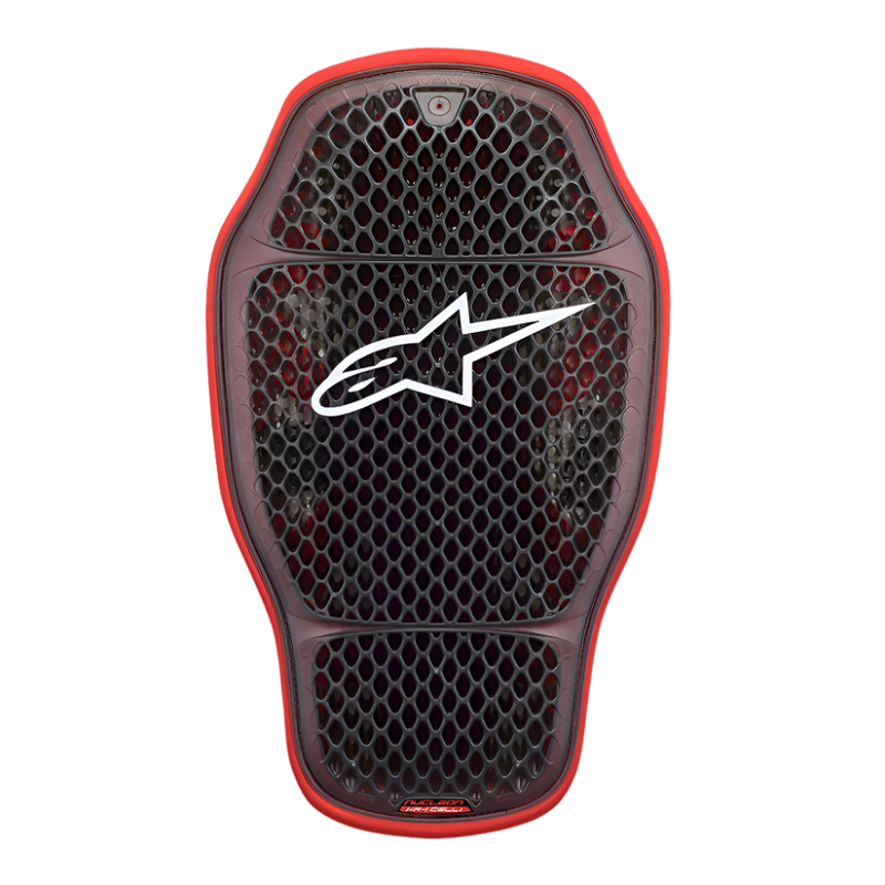Alpinestars Nucleon KR-1 Cell i ryggskydd, ryggskyddsinsats för motorcykel, Transparent Smoke Red, med en mikrostrukturerad bikakeformad celldesign och en vit Alpinestars-logotyp i mitten, lätt och ergonomisk skyddsutrustning