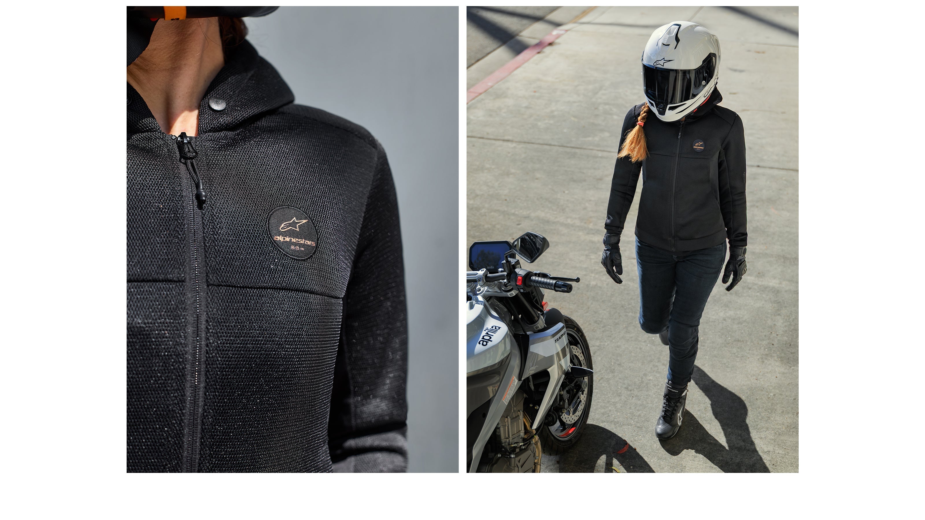 Alpinestars Stella Chrome Superairflow Hoodie, a women's black 3D mesh motorcycle hoodie for urban sport and ventilation.