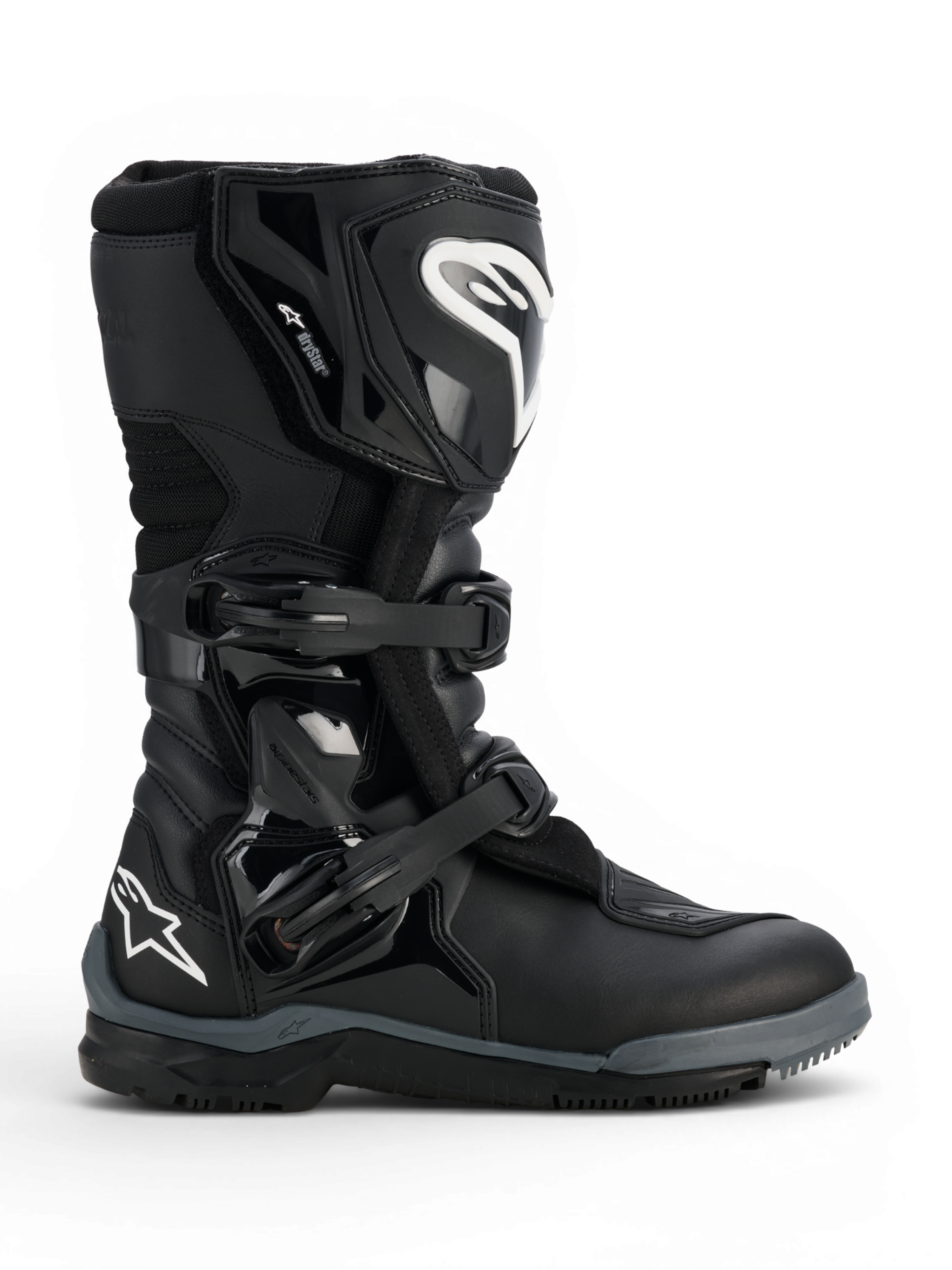 Alpinestars Corozal V2 Adventure Drystar® stövlar, svart äventyrsstövel för motorcykel med skyddande skenbens- och ankelskydd, justerbara spännen, texturerad växelplatta och terrängsula.