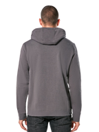 Alpinestars Ride Hoodie V 3, baksida av en kolgrå huvtröja, vardagliga sportkläder med huva, långa ärmar och ribbade muddar och fåll