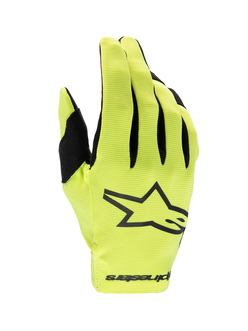 Alpinestars 2025 Radar handskar, gul fluo och svarta motocrosshandskar med enlagerskonstruktion för terrängkörning.