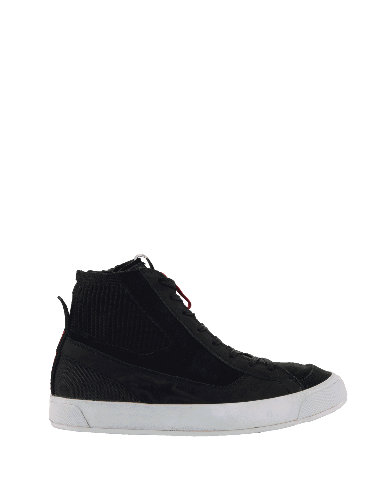 Alpinestars Stated Skor, svarta urbana motorcykelsneakers med stickad ankelkrage och vit vulkaniserad sula