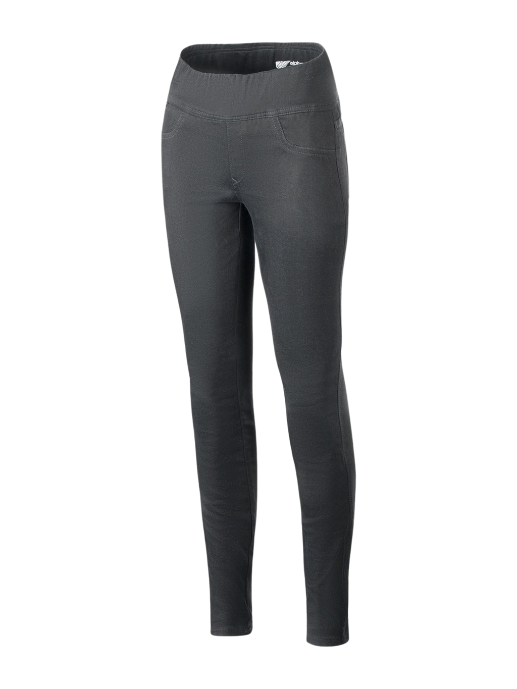 Alpinestars Shuri Dam Leggings Summer, svarta, MC-leggings med hög midja och slim-fit passform, brett elastiskt midjeband, stretchig bomullsdenim, dekorativa sömmar för framfickor, urban ridbyxa för damer