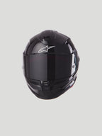 Alpinestars S-R7 Solid Helmet, full-face motorcycle racing and road helmet, Black Glossy with white logo and red details, ECE 22.06 certified carbon composite construction