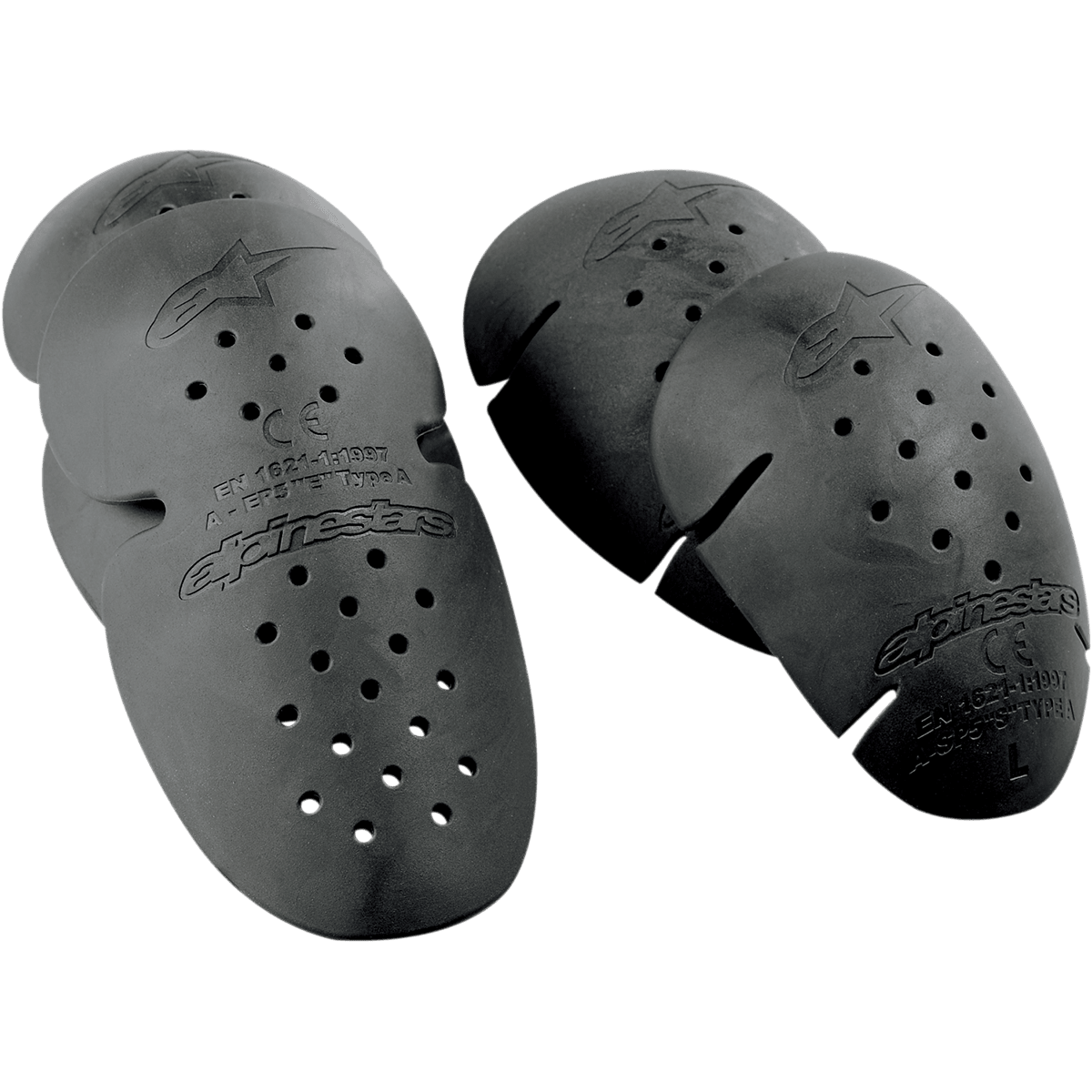 Alpinestars Bio Armor axel- och armbågsskydd, MC-skydd, svarta, set om fyra delar med perforerade ventilationshål, präglad stjärnlogotyp och CE-certifieringsmärkning