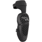 Alpinestars Youth Bionic Plus knäskydd, svarta, motocross- och offroad-skydd, honeycomb-mönstrat skal med vit stjärnlogotyp, justerbart dubbelt remstängningssystem, 3D-nät på baksidan för ventilation
