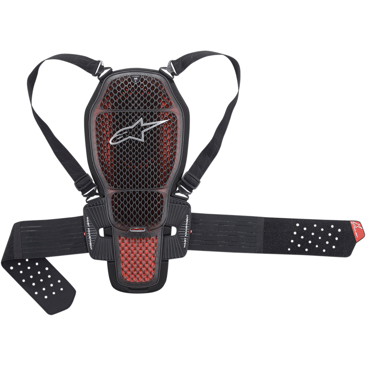 Alpinestars Nucleon KR-1 Cell ryggskydd, ryggskydd för motorcykel, transparent rök och röd, skal med hård plastgaller-struktur, justerbara axelremmar och njurbälte, konstruktion i mesh med god andningsförmåga och Bio-Foam