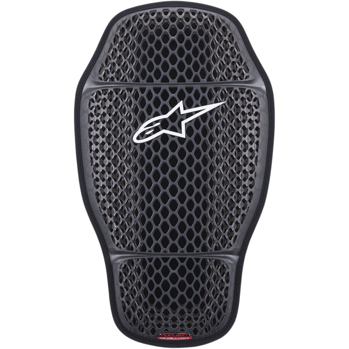 Alpinestars Nucleon KR-CELLi ryggskyddsinsats, ryggskydd för motorcykel, transparent rökgrå, bikakemönstrad nätkonstruktion med vit Alpinestars-logotyp, ergonomisk konturformad passform, tredelad ledad konstruktion för maximalt luftflöde