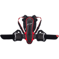 Alpinestars Nucleon KR-3 ryggskydd, ryggskydd för motorcykel, svart och röd, med en ergonomisk gallerkonstruktion och vit logotyp, justerbara axelremmar och ett brett njurbälte med sidoskydd för revbenen, utformat för stötdämpning och andningsförmåga.